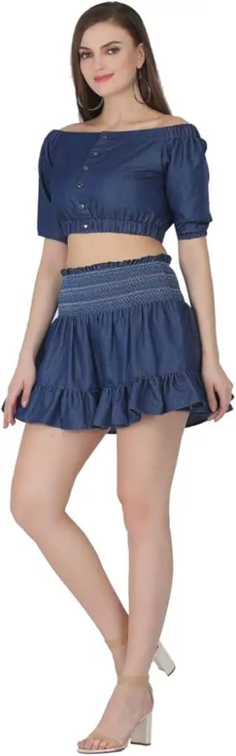 Denim Blue Crop Top and Skirt